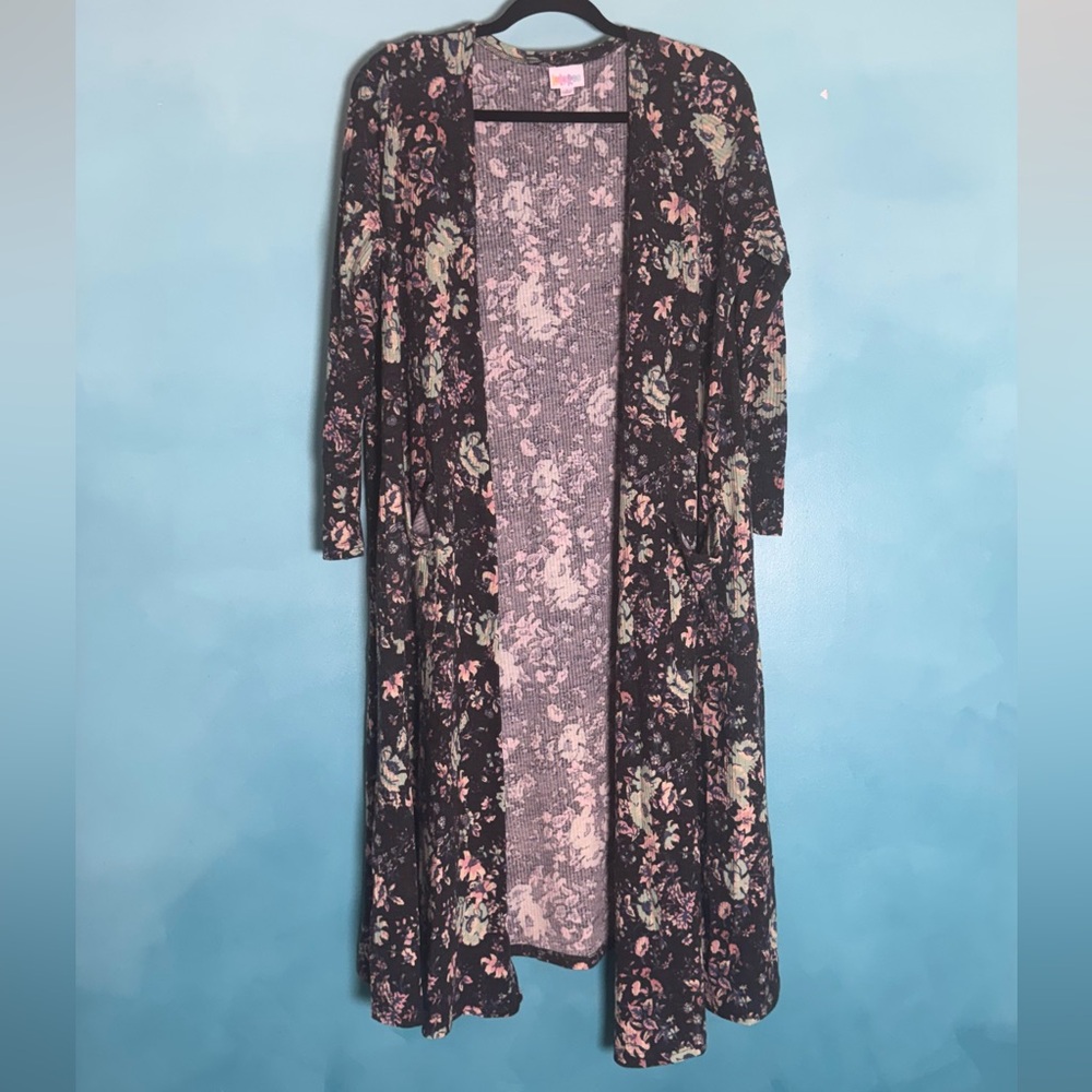 LuLaRoe Black Floral Cozy Duster Sweater - Picture 1 of 5